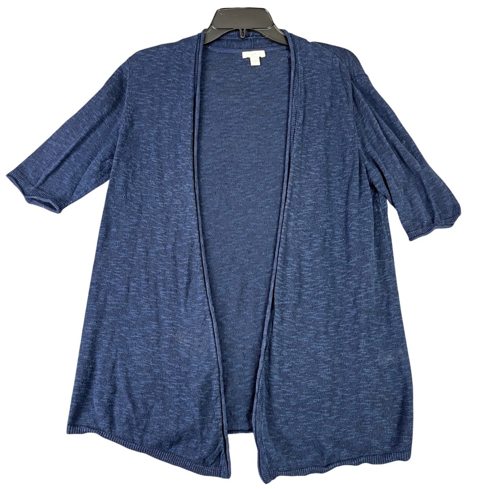 J. Jill Womens Small Blue Linen Cotton Blend Short Sleeve Open Front Cardigan
